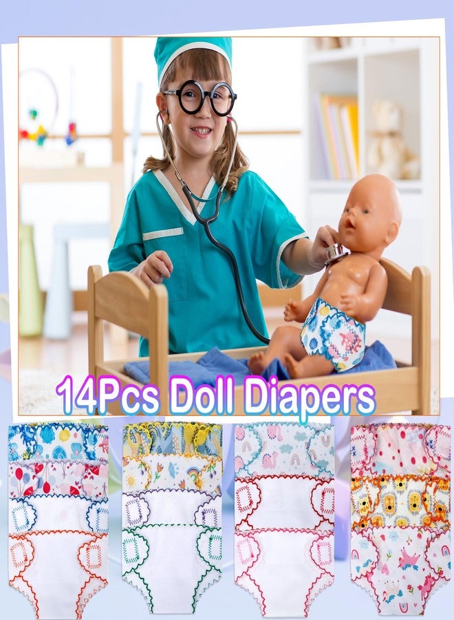 Plukeen 14 Pcs Baby Doll Diapers Reusable Doll Underwear for 12-15 inch Fits Newborn Baby Dolls Pretend Play Accessories for Boys Girls, 2 Styles - Image 4